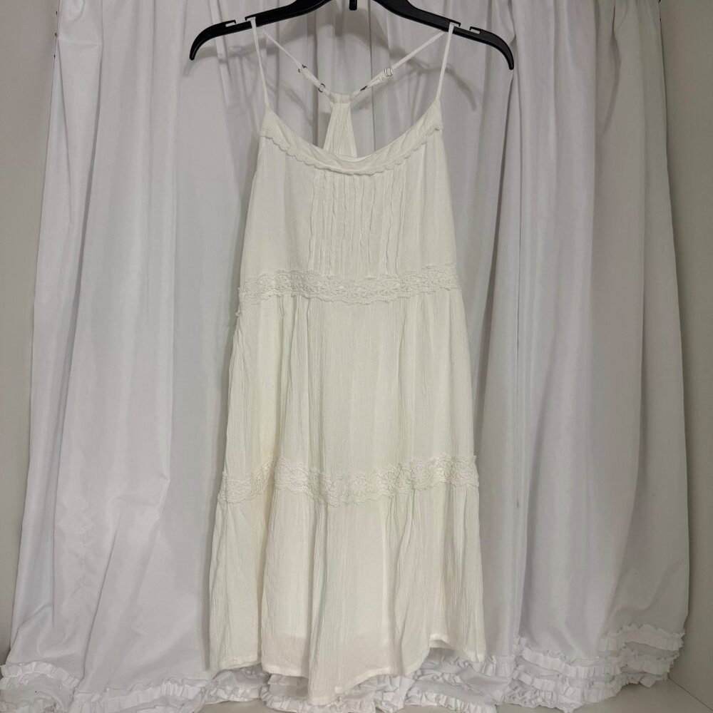 Hollister Ivory Spaghetti Strap Sleeveless Tiered Mini Dress With Lace Details S